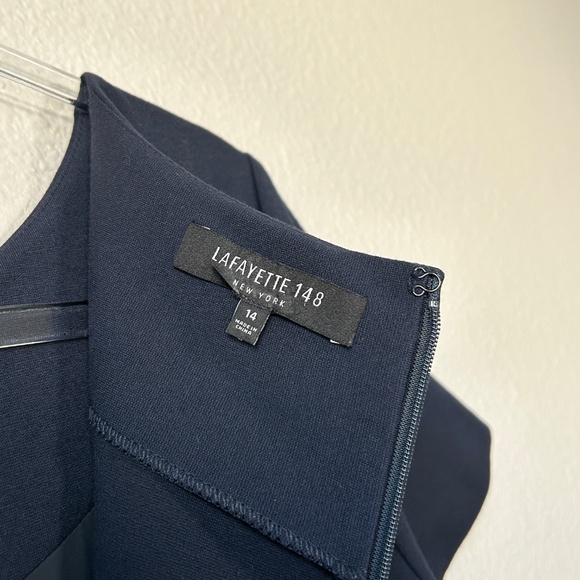 Lafayette 148 size 14 ponte knit peplum sheath dress navy short sleeve midi - Picture 10 of 11